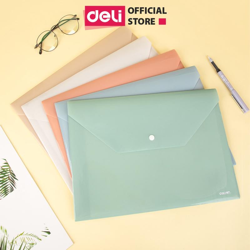 Túi file đựng tài liệu A4 Deli nhiều màu, my clear bag, bìa nút, bìa đựng tài liệu văn phòng lưu trữ hồ sơ giấy tờ, đựng giấy siêu âm khám sức khoẻ