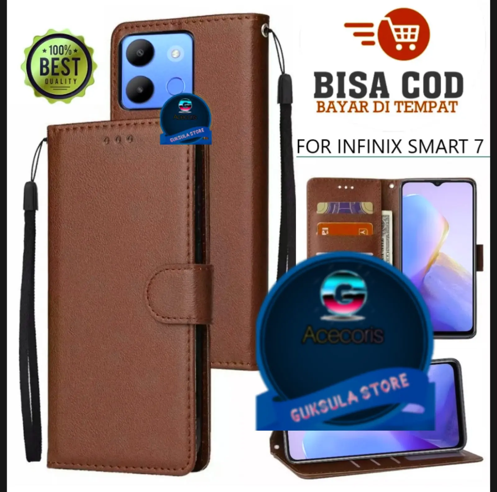 LEATHER CASE FLIP UNTUK INFINIX SMART 7 -FLIP WALLET CASE KULIT - CASING DOMPET-FLIP COVER LEATHER-SARUNG BUKU HP TPU ponsel protection