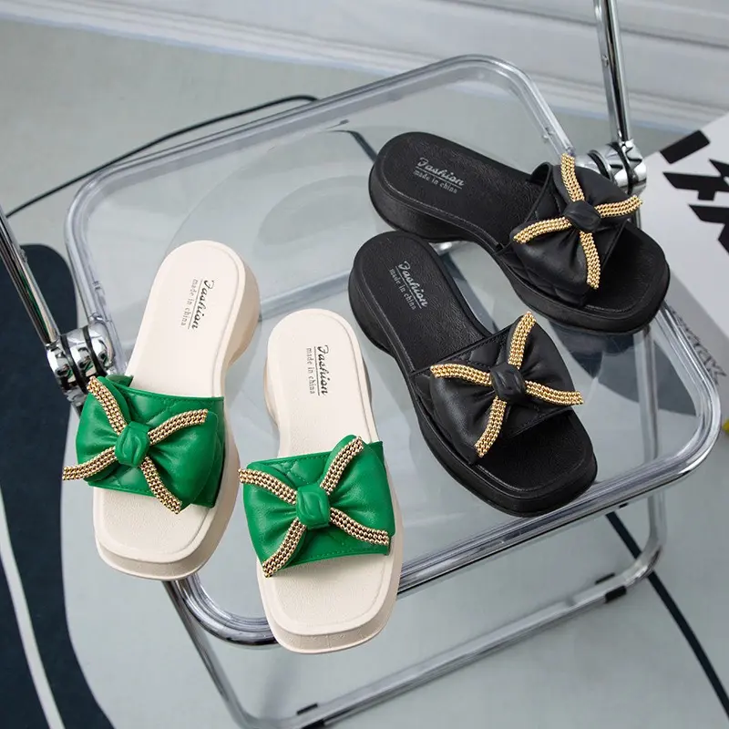 Dép nữ đế dày xỏ ngón đi trong nhà thắt hình nơ cho các chị em DéP Shoes 5