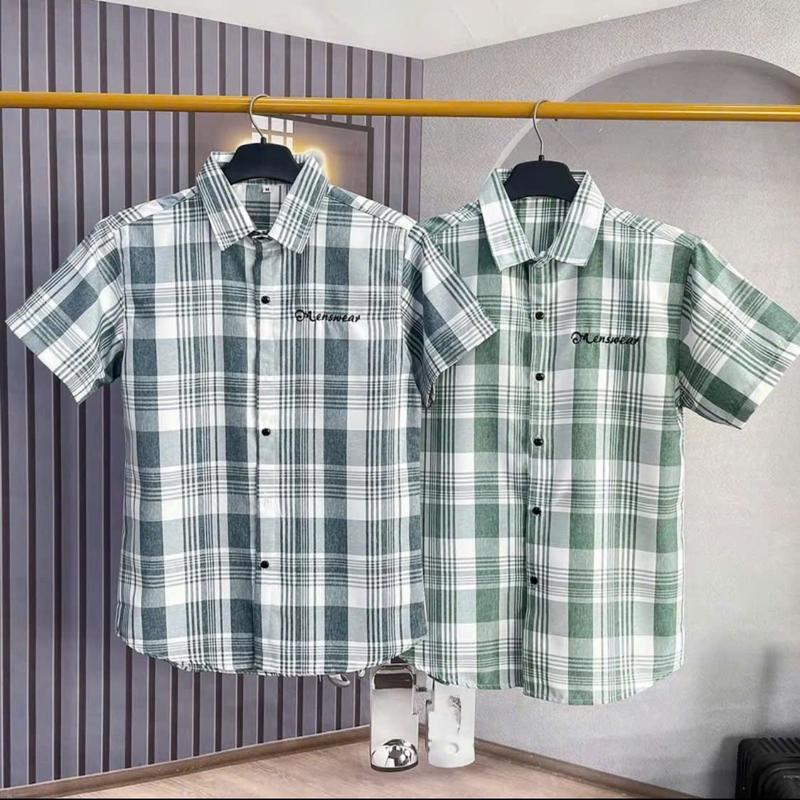 ( SALE ) Áo Sơ Mi Nam Sọc Caro Chất Vãi Lụa Kate Mềm Mịn Thoáng Mát 2 Màu From Body Menwear Shirt Áo Kate Có Cổ