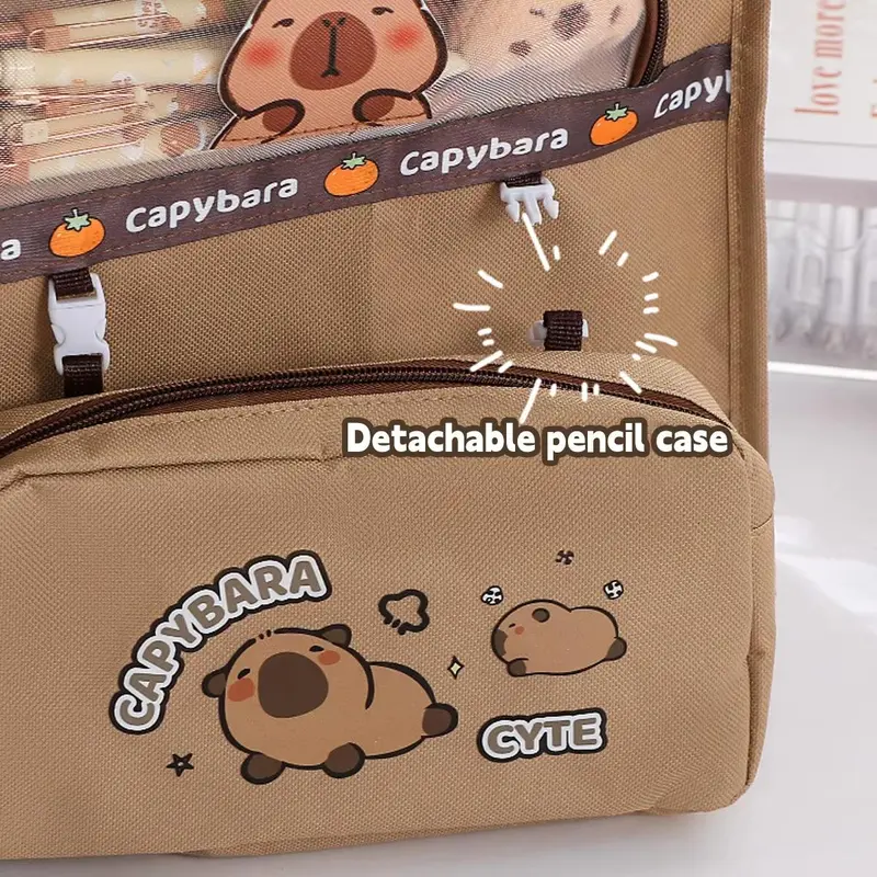 Cartoon Kapibara Pattern Large Capacity Pencil Case, 1 Count Detachable Storage Bag, Stationery Bag for Office School Student 3