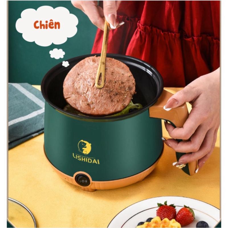 Nồi Lẩu Điện Nấu Mì Mini 2 Tầng Kèm Giá Hấp Đa Năng Nướng, Luộc, Chiên Chống Dính Vấn Đá Tiện Lợi  Nấu Ăn 5