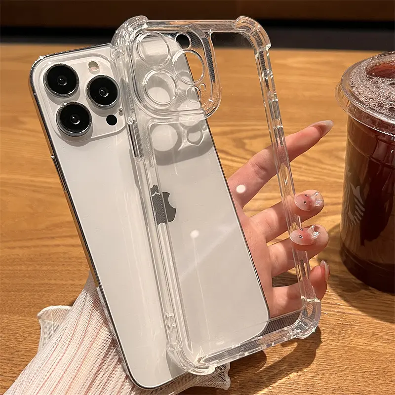 Hard Transparent Four Corners Thickened Shockproof Phone Case For iPhone 15 14 Pro Max Plus 13 Pro Max 12 Pro Max 11 Pro Max XS XR X 8 7 Plus + SE 2020 Anti Drop Transparent Phone Case Case Simple Silicone Accessories Cover