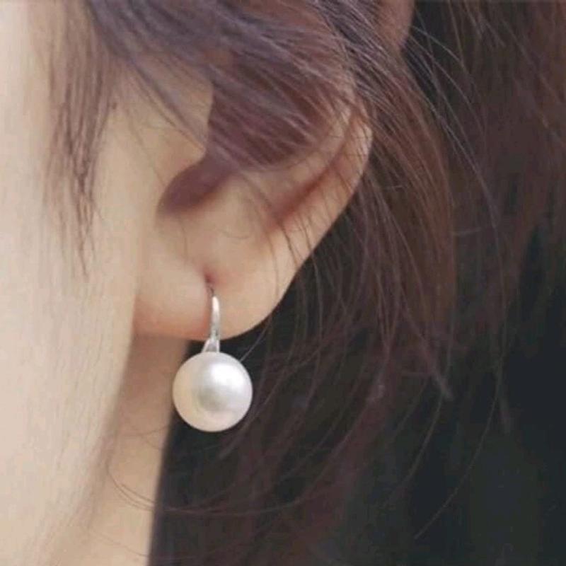  Bông tai ngọc trai thật gót hài 8li dạng bán cầu  móc bạc S9925 loại đẹp dày dặn,lên phom đẹp 