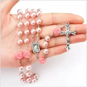 Kalung Rosario Katolik Mutiara Mawar Aksesoris Rohani Wanita Souvenir