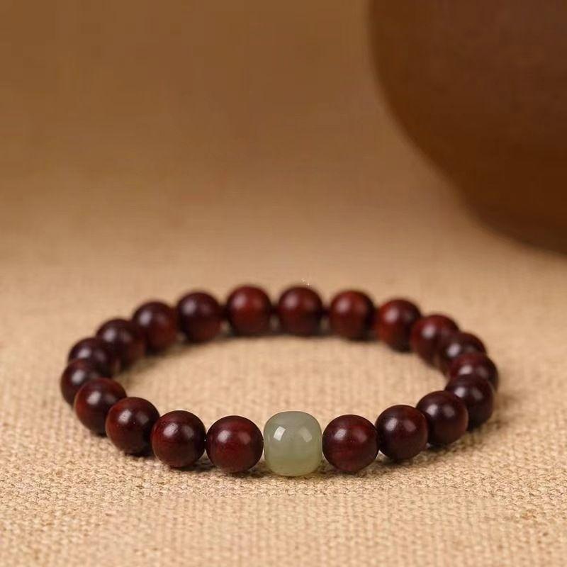 Product Introduction of 2025 Vintage Small Leaf Red Sandalwood Bracelet for Men and Women, Black Ebony, Golden Silk Sandalwood, Chinese Style, Playable Wooden Bracelet 3