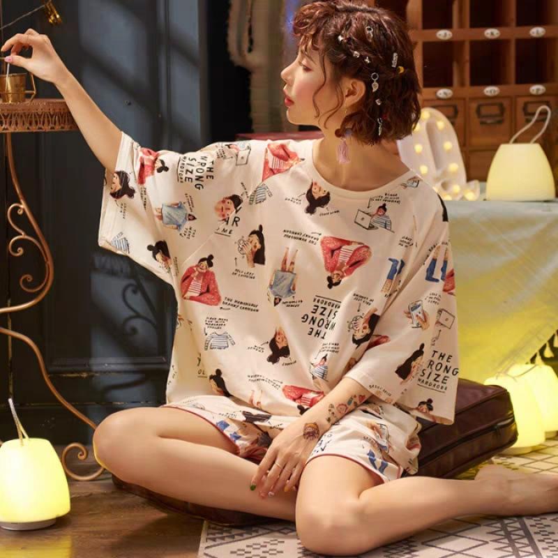 Product Introduction of Bộ Đồ Ngủ Nữ, Phong Cách Mùa Hè, Với Đệm Ngực Tích Hợp, Thiết Kế Hoạt Hình, Làm Bằng Cotton Nguyên Chất, Quần Áo Dễ Thương, Thích Hợp Mặc Nhà, Màu Bạc Nước, ngắn Tay Mỏng, Cổ Tròn Women Top 18