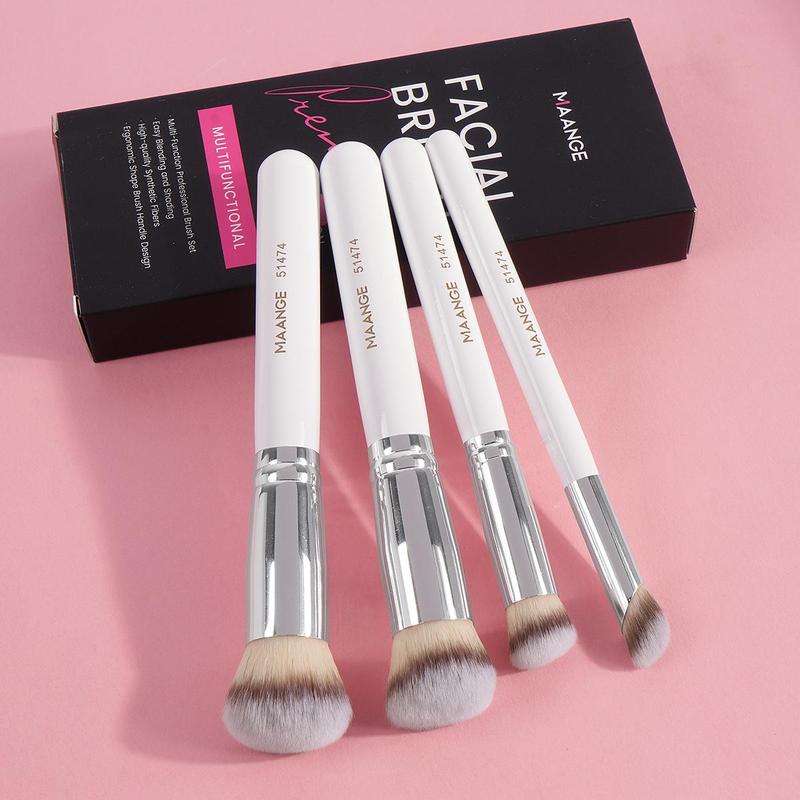 4pcs Portable Face Makeup Brush Set, Including Foundation Brush, Concealer Brush, Highlighter Brush & Nasal Shadow Brush, Professional Makeup Tools For Women