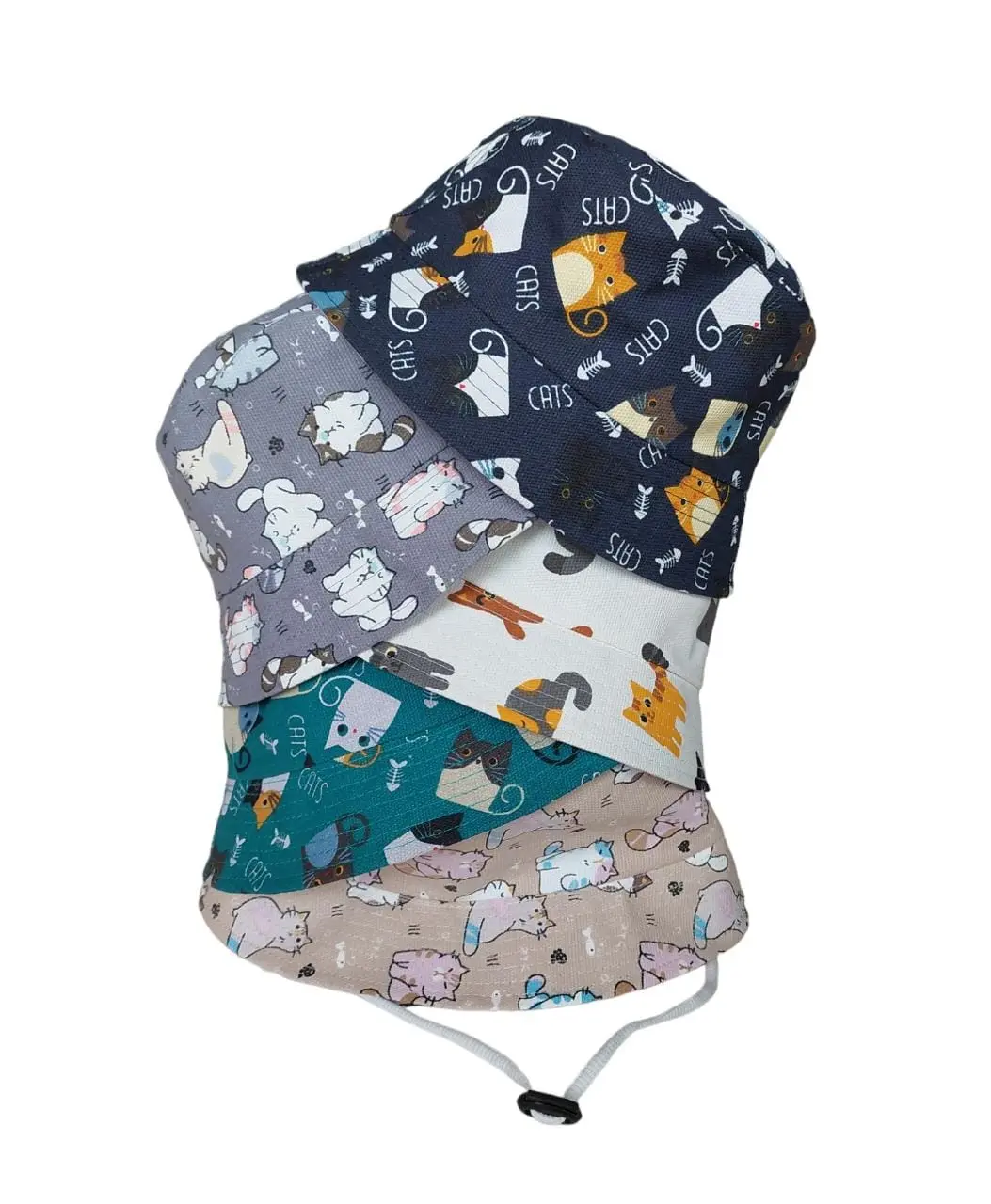 Topi Bucket Anak Tali Bahan Canvas Motif Kucing cats cat Usia 2 - 7 Tahun Perempuan
