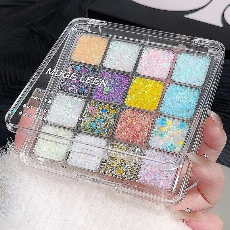 Bảng Phấn Mắt Dạng Gel Kim Sa Lấp Lánh, 16 Màu, Thân Nàng Tiên Cá, Kim Sa Rời, Kem Lấp Lánh Trang Điểm 7