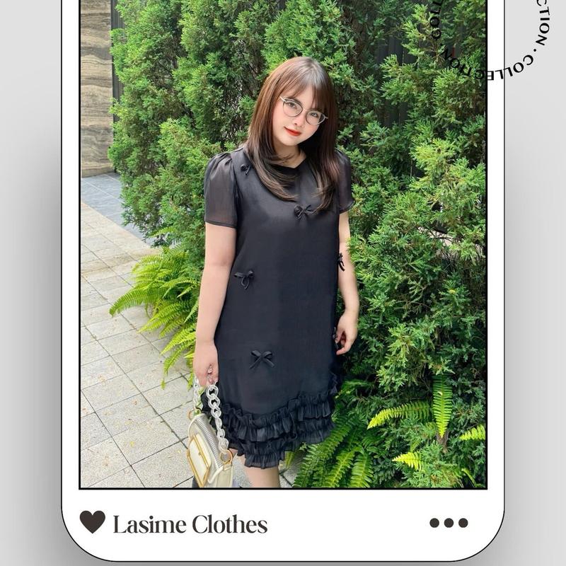 Đầm suông nhún bèo 2 tầng, váy đầm suông tay bồng 2 lớp chất liệu tơ cao cấp Lasime Clothes Nữ Women 5