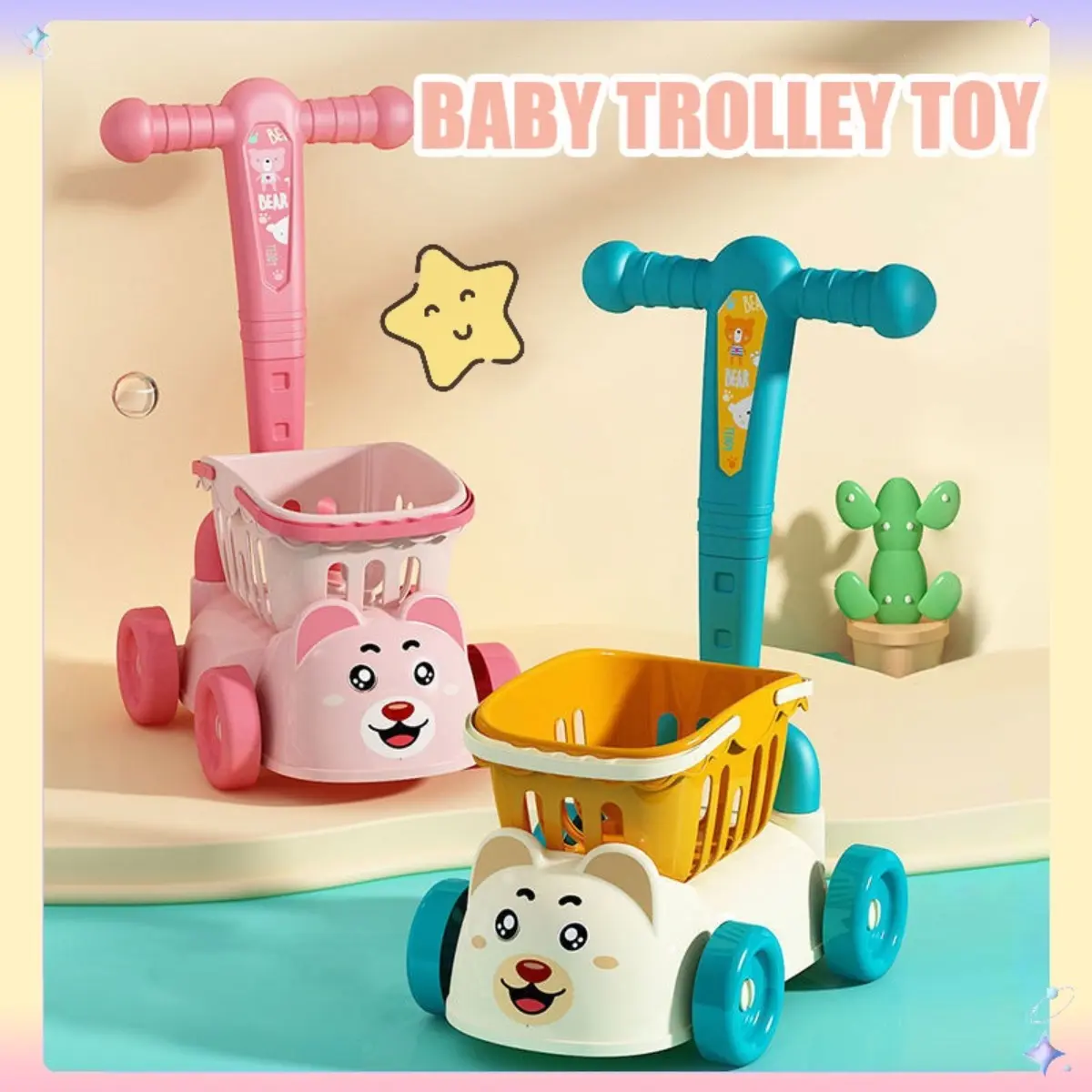 Mainan Troli Bayi, untuk Kanak-kanak, Troli Beli Belah, Simulasi Comel, untuk Kanak-kanak, Rumah Permainan Berpura-pura, Mainan Dapur, Hadiah Ideal