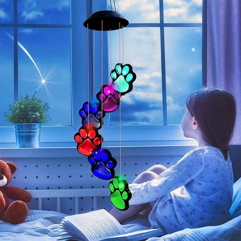 Solar Powered Paw Print Design Wind Chime Light, Color Changing Solar Hanging Light, Outdoor Decorative Light for Balcony, Patio, Yard 4