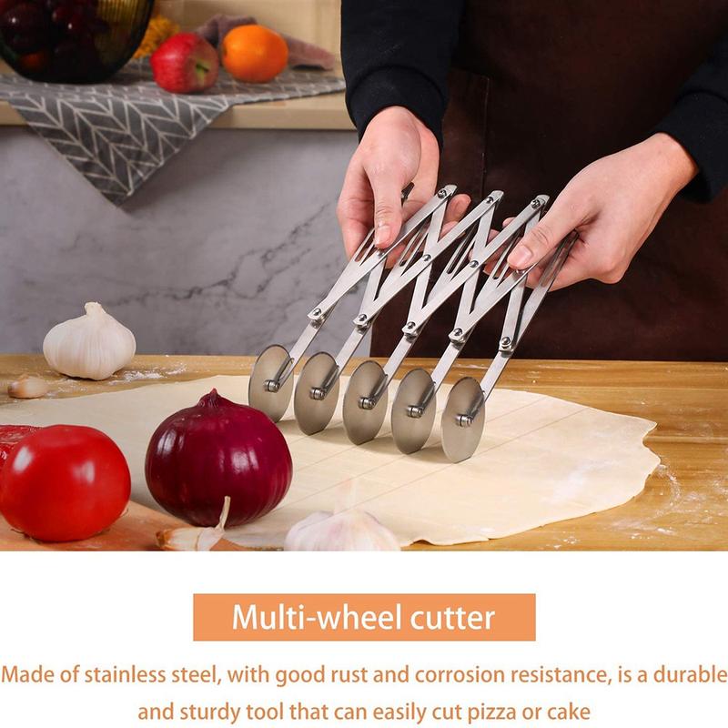5-Wheel Pastry Cutter Pizza Cutter Multi Wheel Dough Cutters Expandable Pizza Slicer Baking Cutter Roller Pastry Knife 3