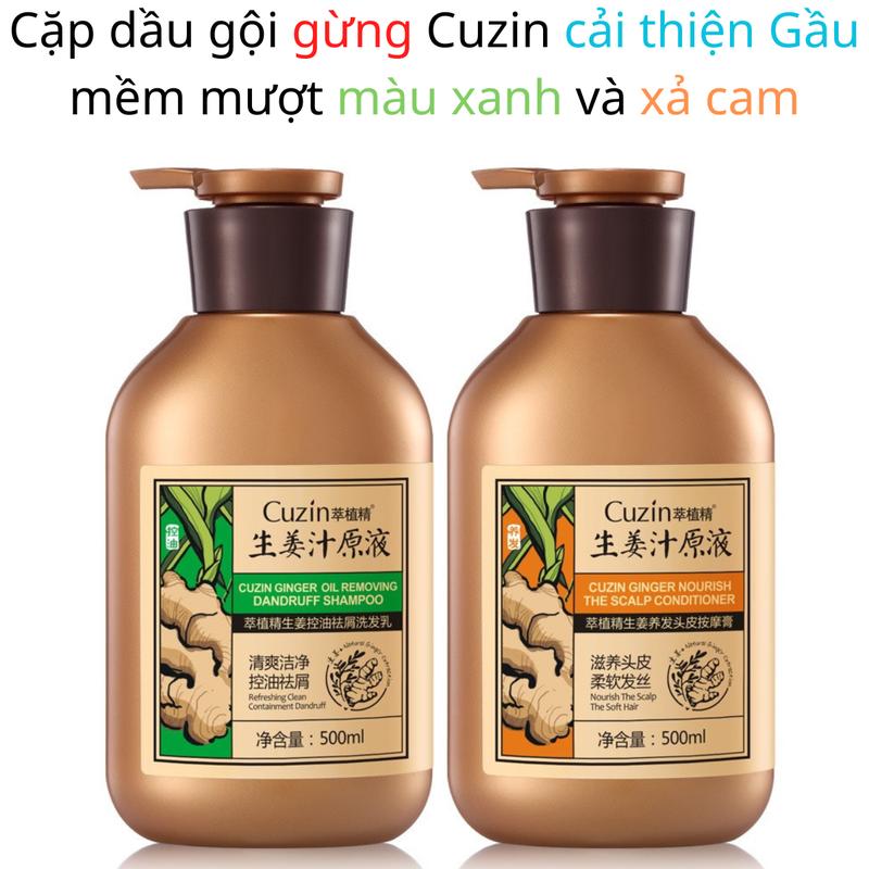 Cặp Dầu Gội Gừng Cuzin 500ml Chăm Sóc Tóc Mềm Mượt Màu Xanh Và Xả Cam daugoi duoc