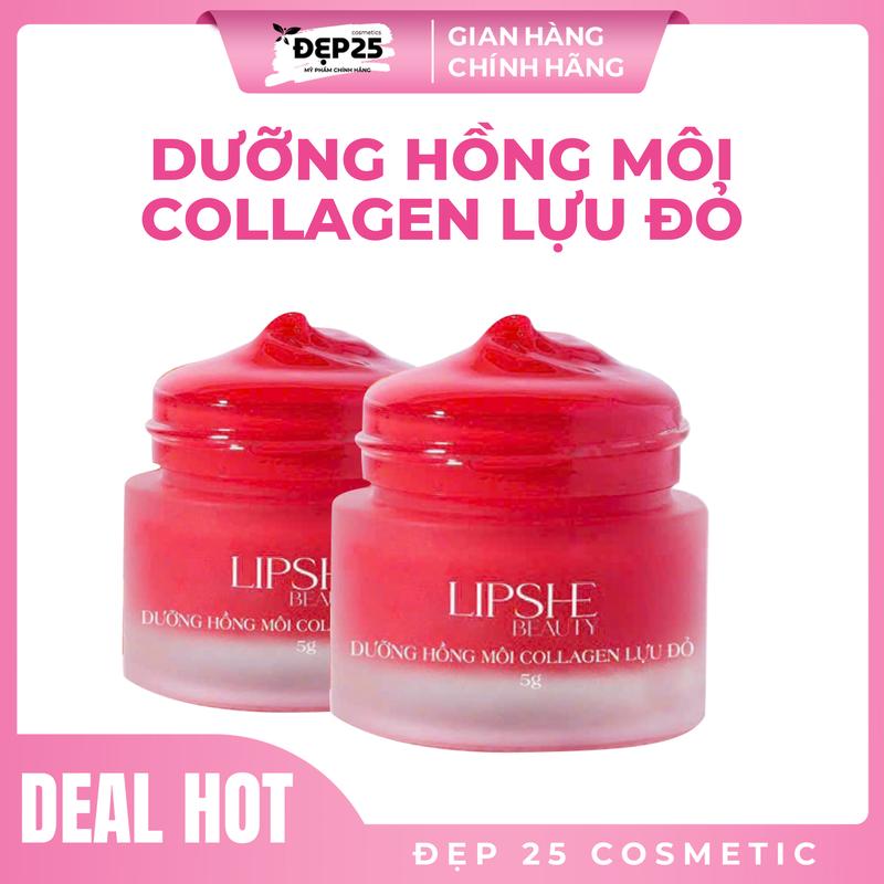 Son Dưỡng Hồng Môi Collagen Lựu Đỏ Lipshe 5g  giúp làm mềm môi, kích màu môi sau phun xăm Cosmetic Son Môi Trang Điểm Nữ _ ủmôi Women Làm Đẹp Da duong  moi