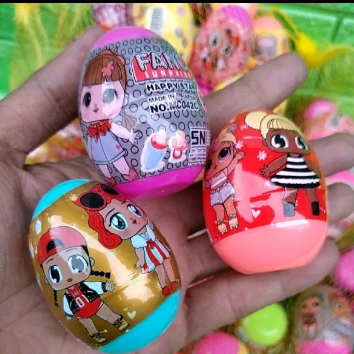 Mainan Telur dan bola Berhadiah didalam satu keranjang isi 20 pcs warna dan motif random 3