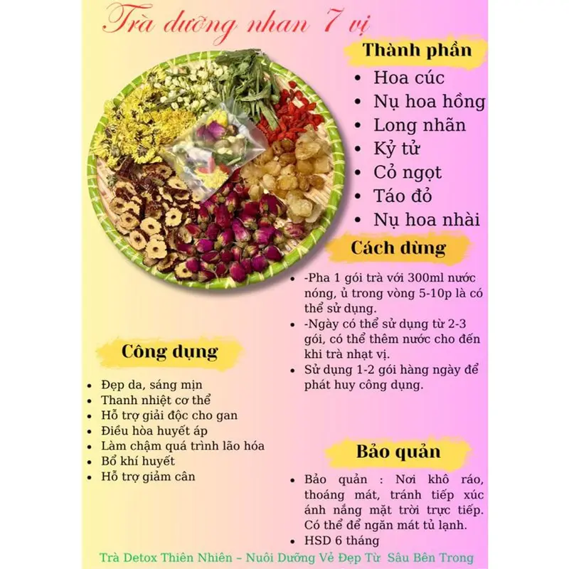 COMBO 30 Gói Tặng thêm 5 Gói Trà Đông trùnġ Hạ Thảo 7 Vị, Trà Thảo Mộc Dưỡng Nhan Giúp Đẹp Da, Bồi Bổ Khí Huyết 8