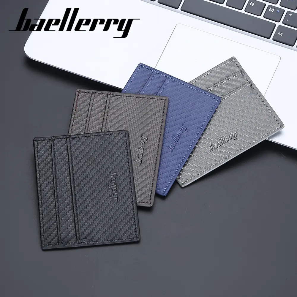 Pemegang Kad Lelaki, Baellerry, Bahan Gentian Karbon, Reka Bentuk Mudah, Slot Kad Dua Sisi, Klip Kad, Diperbuat daripada Kulit PU, Dalam Stok, Ketibaan Baru Bags Dompet