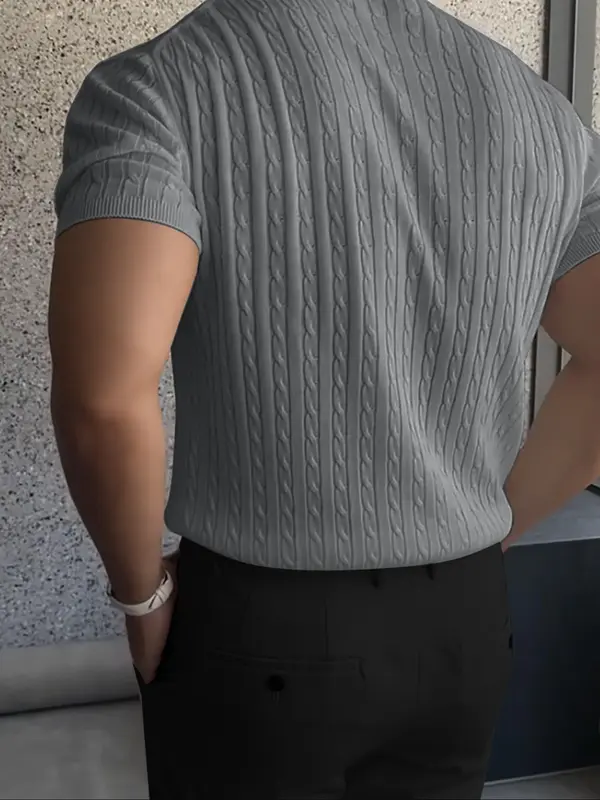 Men's Slim Textured Round Neck Crewneck Cable Knit Top, Casual Short Sleeve Knitwear for Summer, Menswear for Daily Wear 8