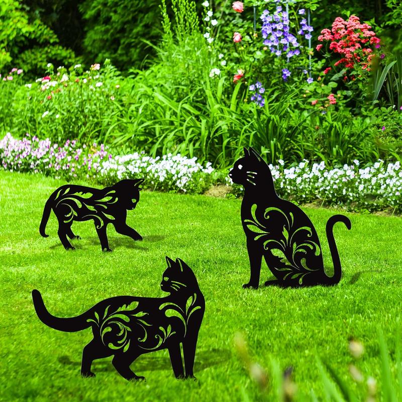 3D Cat Design Garden Stake, 3 Counts Lovely Metal Cat Garden Decoration, Outdoor Garden Decor for Yard Lawn Park Balcony 2