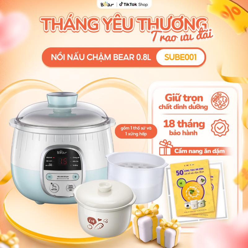 [Giá hời] Nồi Nấu Chậm 0,8L BEAR Nồi Điện Chưng Yến Nấu Cháo Đa Năng Giữ Trọn Dinh Dưỡng Tiết Kiệm Thời Gian Nấu Ăn SUBE001