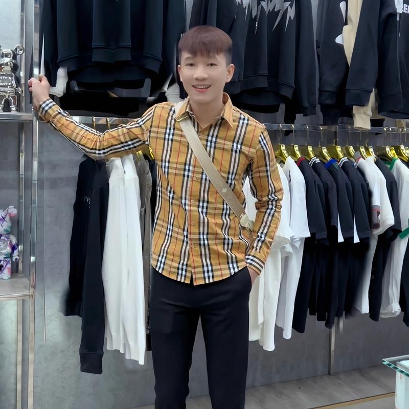 Áo Sơ Mi Caro Vàng Đỏ Sọc Đen Cotton Nam Menswear Shirt Có Cổ