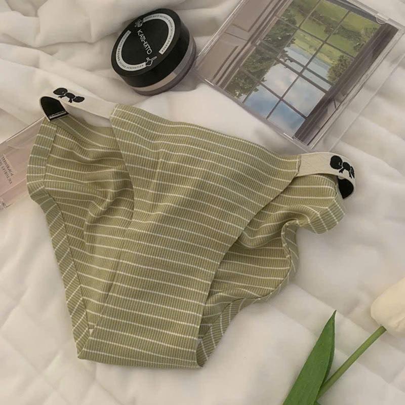 Sét 5 Quần lót cotton gân tăm kẻ 2 nơ dây mảnh 2204