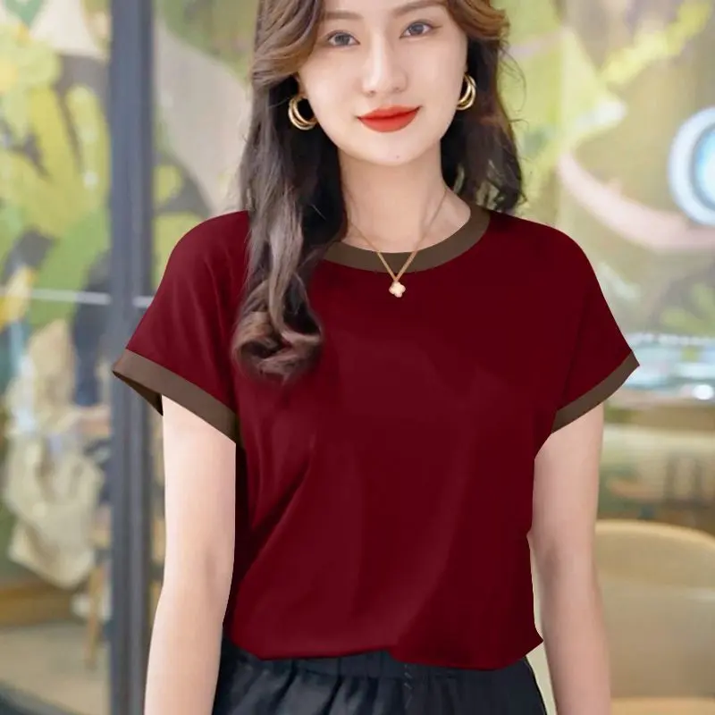 Áo Thun Khâu Raglan, Phong Cách Hàn Quốc Mới Mùa Xuân Và Mùa Hè, =Dệt Kim, Dành Cho , Phong Cách Phương Tây, 2025 áo  bay  baby  tee  trơn áo  nâu áo  boxy áo  thun  cổ  ôm  form  rộng áo  cổ  lọ  tay  ngắn   ao  b áo  đỏ  mận áo  thun  gân  tăm