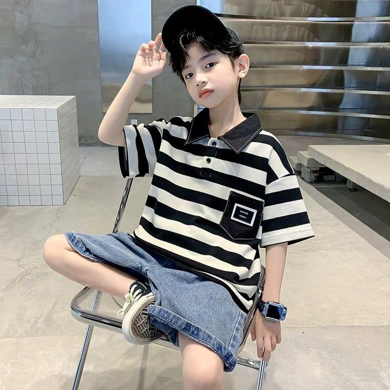 Áo polo hè cho bé trai 4-14 tuổi , áo cộc tay bé trai 14-45 kg ,áo có cổ  chất cotton mẫu KẺ BOTE phong cách dễ thương dịu dàng thấm hút mồ hôi . 7
