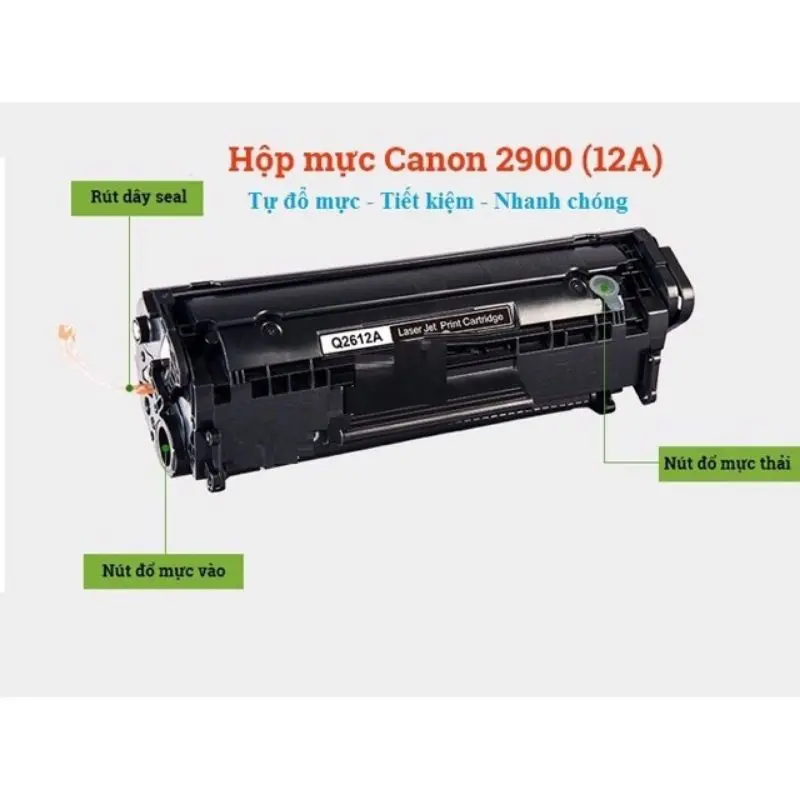 Hộp Mực Máy In Canon2900 Hộp Mực 12a Có Lỗ Đổ Mực Và Mực Thải Cho Máy In 3000, 2900 5