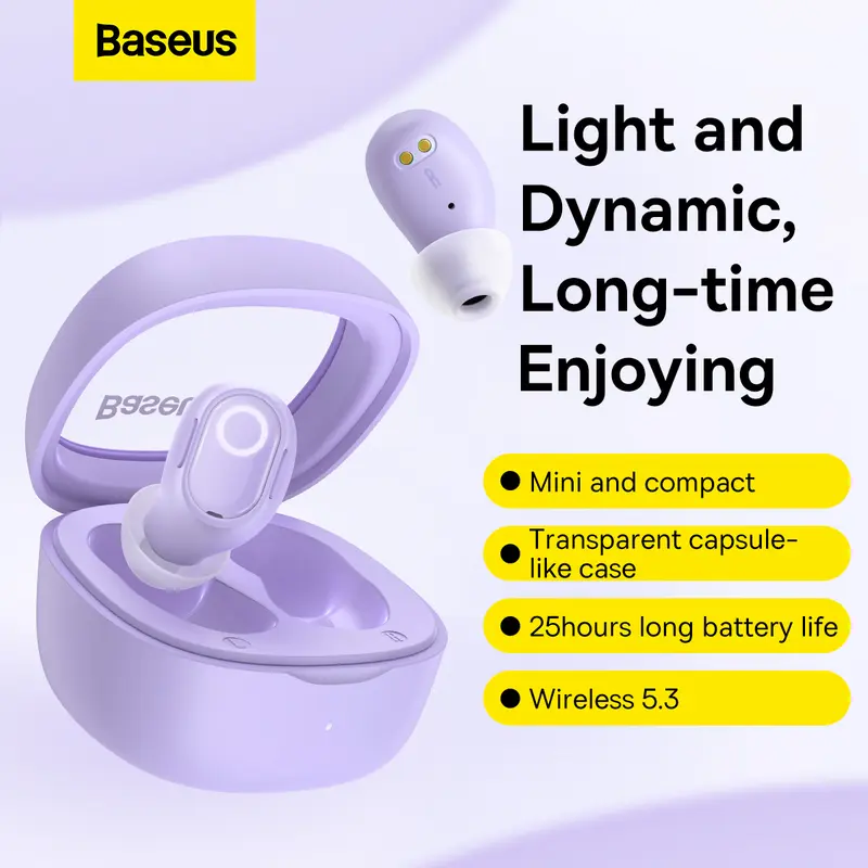 Baseus True Wireless Bluetooth Earphone Mini Earbuds TWS WM02 Baterai Awet Tahan Lama Laptop Headphones Laptop Headphones 6