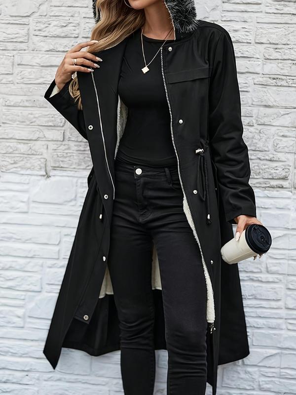 Women's Solid Zip Up Fleece Hooded Coat, Casual Long Sleeve Thermal Lined Outerwear for Fall & Winter, Ladies Clothes for Daily Wear 0