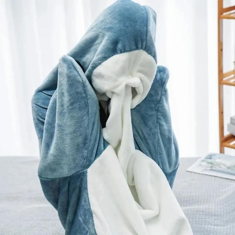 Product Introduction of Autumn Winter Flannel Cartoon Shark Sleeping Bag Home Suit One-piece Shark Nightgown 16