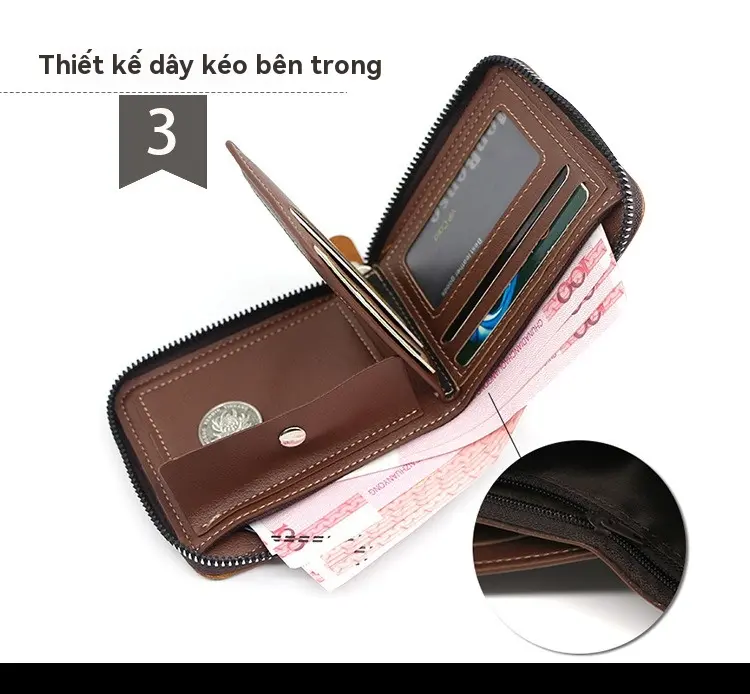 Ví nam mới bằng da PU kiểu cổ điển có xích D5505 4