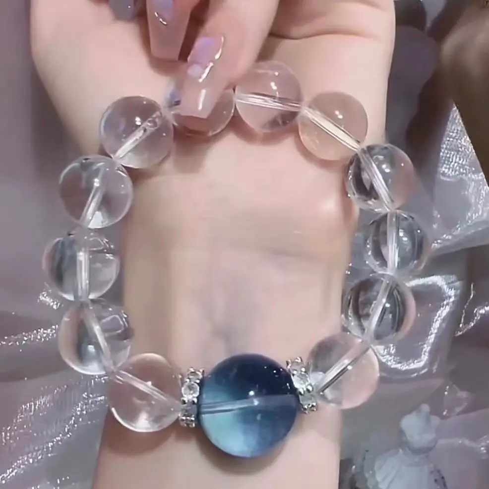 Original Zhao Lusi Same Style Natural AA White Crystal Aquamarine Bracelet Girlfriend Couple Gift Purification