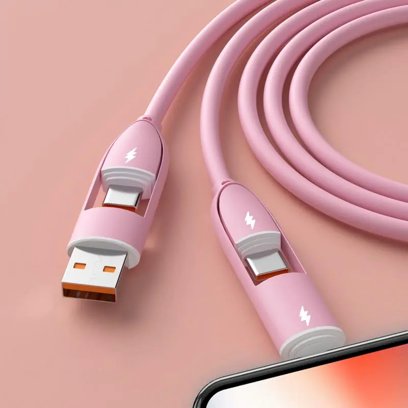 4 in 1 60W Type C Fast Charging Cable, Silicone Data Cable, Multipurpose USB to Micro USB Type C Charging Cable for Smartphone