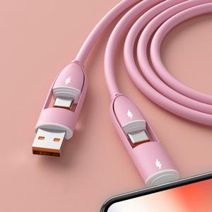 Cable de carga rápida 4 en 1 60W tipo C, Cable de datos de silicona, Cable de carga multipropósito USB a micro USB tipo C para smartphone