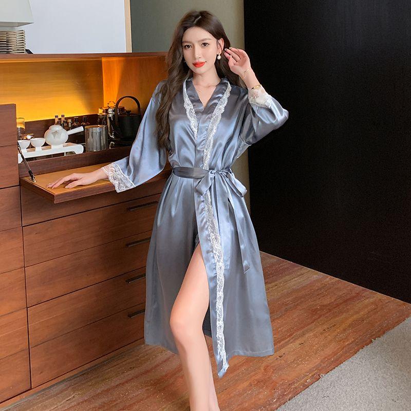 Product Introduction of Spring and Summer Mid-Length Nightgown Pure Sexy Pink Girl Morning Gowns Small Light Luxury High-Grade Pajamas Pink 17