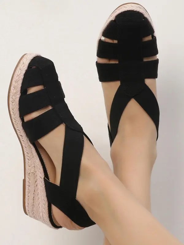Women's Summer 2024 Fashionable Solid Color Wedge Sandals, Casual Comfortable Slip on Sandals for Summer, Matching Simple Shoes for Outdoor 0