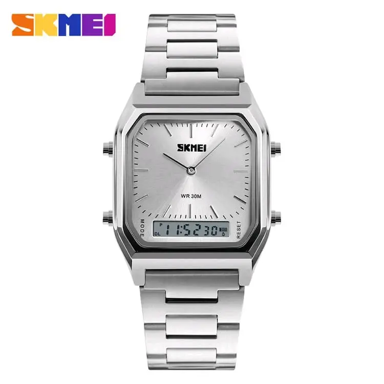 SKMEI Jam Tangan Pria Wanita Model Terbaru Double Time Analog Digital Quartz Stainless Watch 1220 Fashion Sport WR 30M Square Dial 43mm 1