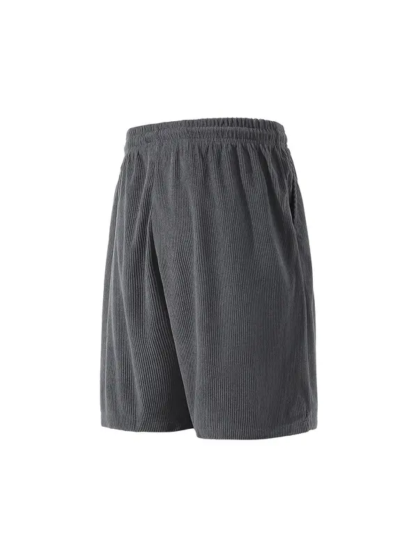 Men's Solid Corduroy Shorts, Casual Loose Fit Drawstring Waist Shorts for Summer, Men's Bottoms for Daily Wear 6