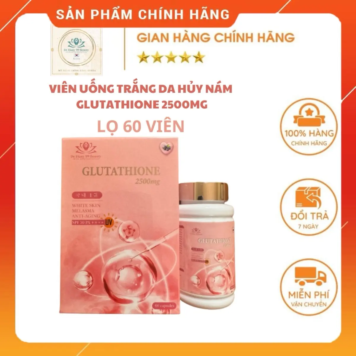 Viên uống glutathione 2500mg Dr.Hany 99 Beauty hộp 60 viên hàng chính hãng
