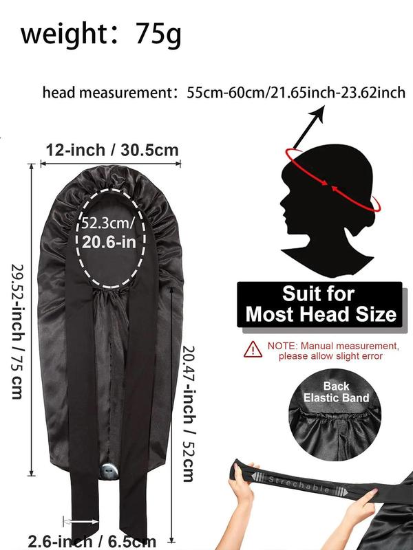 Solid Color Long Satin Bonnet with Bowknot Design (2pcs), Elastic Tie Band Adjustable Straps Jumbo Size Silk Bonnet for Women, Sleeping Bonnet, Fashion Accessories for Daily Use 1