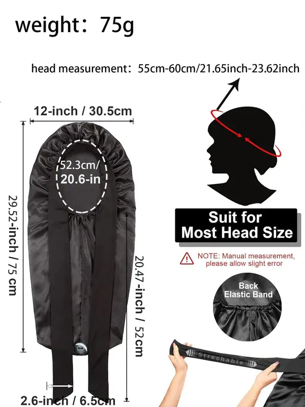 Solid Color Long Satin Bonnet with Bowknot Design (2pcs), Elastic Tie Band Adjustable Straps Jumbo Size Silk Bonnet for Women, Sleeping Bonnet, Fashion Accessories for Daily Use 1