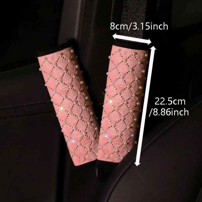 Rhinestone Decor Car Headrest Pillow & Lumbar Pillow, Cute Car Seat Neck Support Pillow, Sparkling Car Interior Accessories for Women & Girls 2