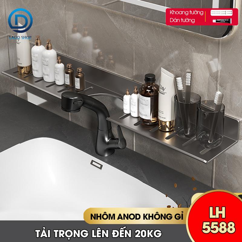 Kệ lắp bồn rửa mặt nhà tắm giá để đồ trước gương LH-5588 Nhôm Anod không rỉ + tăng kèm keo dán + tắt kê ốc vít