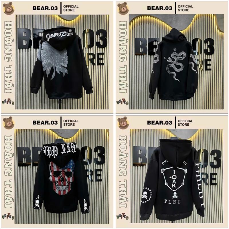 Áo khoác PP Hoodie đầu lâu Kim Tuyến PLPP 2 màu BOY PHỐ , có khóa tay nam nữ đều mặc được - Menswear - Dài Tay