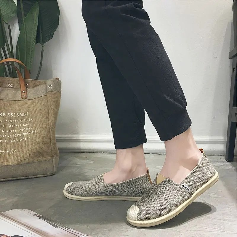 Giày Lười Nam, Phong Cách Cổ Bắc Kinh, Đế Mềm, Vải Lanh Thoáng Khí, Giày Vải Ngư Dân, Giày Hợp Xu hướng Thường Ngày Lười Biếng, Thích Hợp Cho Mùa Xuân 2