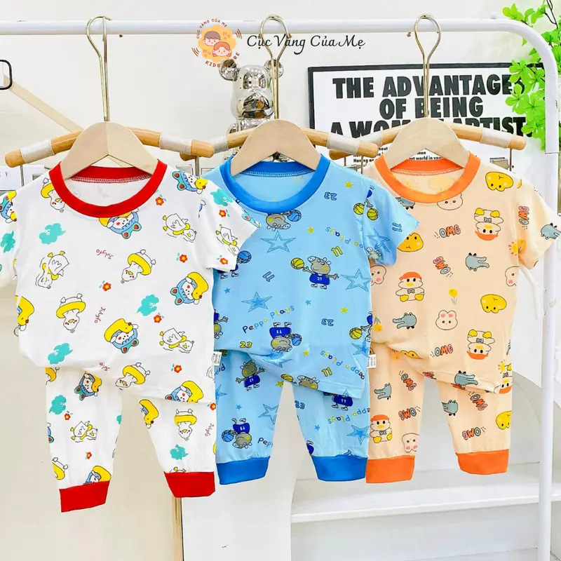 Bộ Tay Ngắn Quần Dài Thun Lạnh, Bộ cộc tay quần dài thun lạnh hoạ tiết Cho Bé Trai Và Bé Gái Từ 5kg Đến 15kg [010] 1